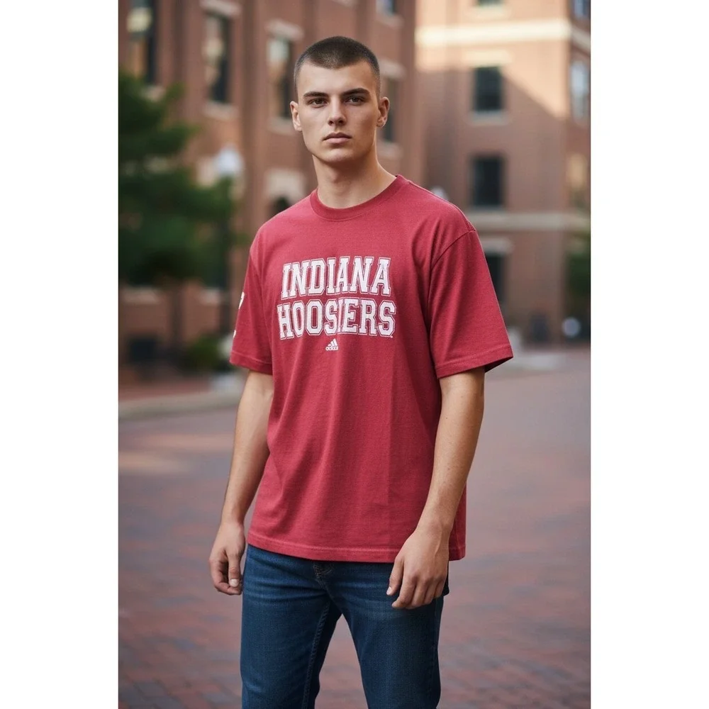 Adidas Indiana Hoosiers Mens‎ Red Graphic T-Shirt IU Logo Short Sleeve Large